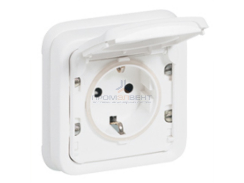 Розетка с заземлением с грифами Legrand Plexo серии Artic IP55 немецкий стандарт, белый