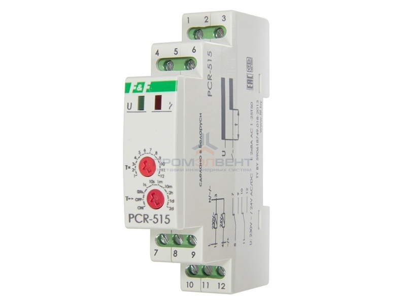 Реле времени PCR-515 0.1с - 24дн., 8А, 2NO/NC, задержка включения